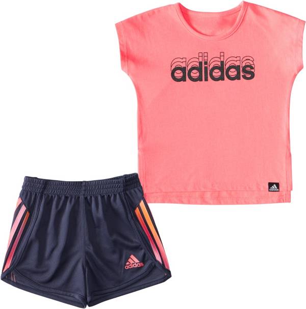 adidas Infant Girls' 2 Piece Graphic T-Shirt and Mesh Shorts Set