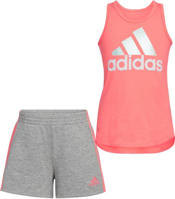 adidas Girls' Sleeveless Tank Top and French Terry Short 2 Piece Set