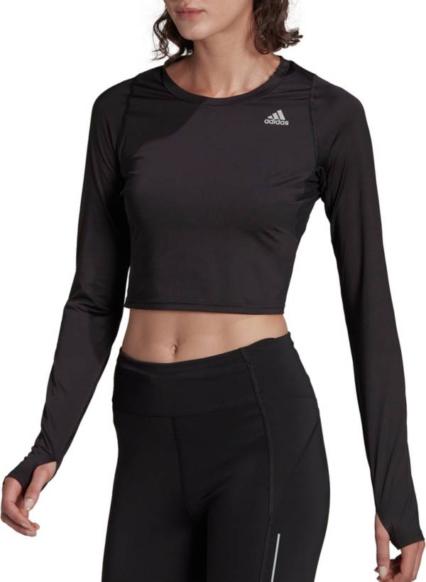 adidas Women's Fast Flower Crop Long-Sleeve Top Running Long-Sleeve Shirt