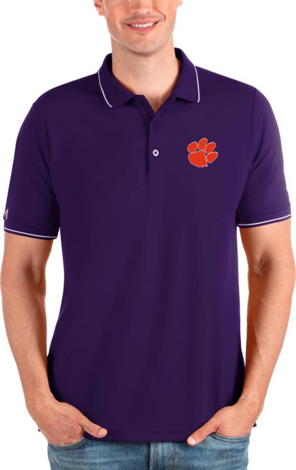 Antigua Men's Clemson Tigers Purple and White Affluent Polo product image