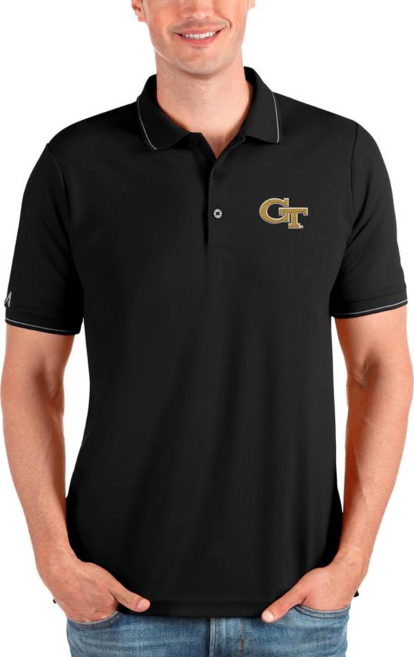 Antigua Men's Georgia Tech Yellow Jackets Black and Silver Affluent Polo product image