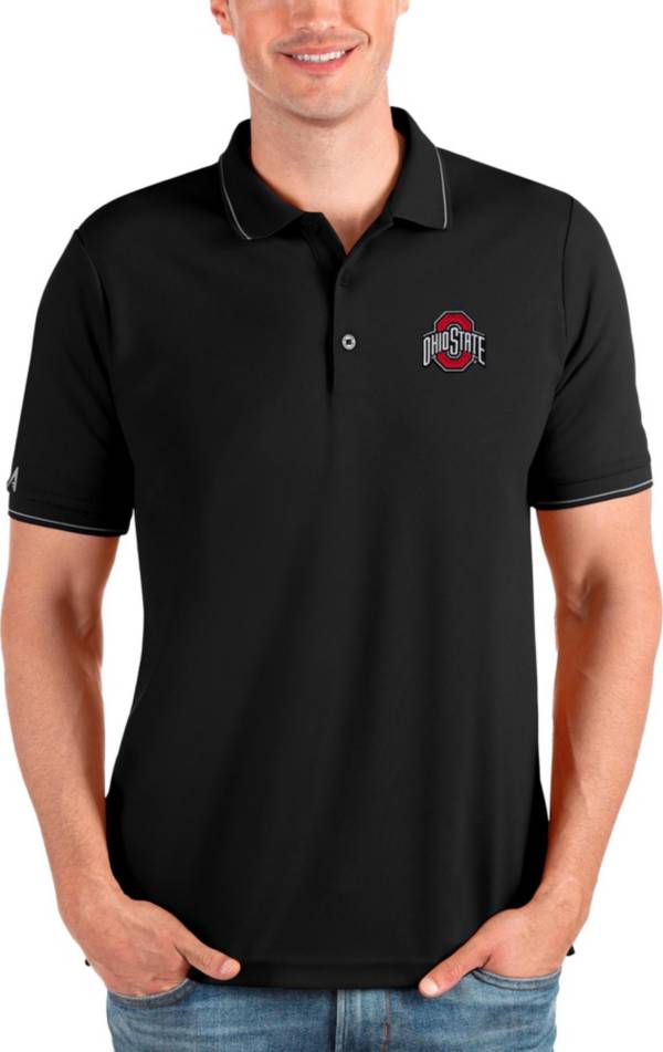 Antigua Men's Ohio State Buckeyes Black and Silver Affluent Polo product image