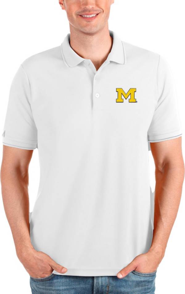 Antigua Men's Michigan Wolverines White Affluent Polo product image