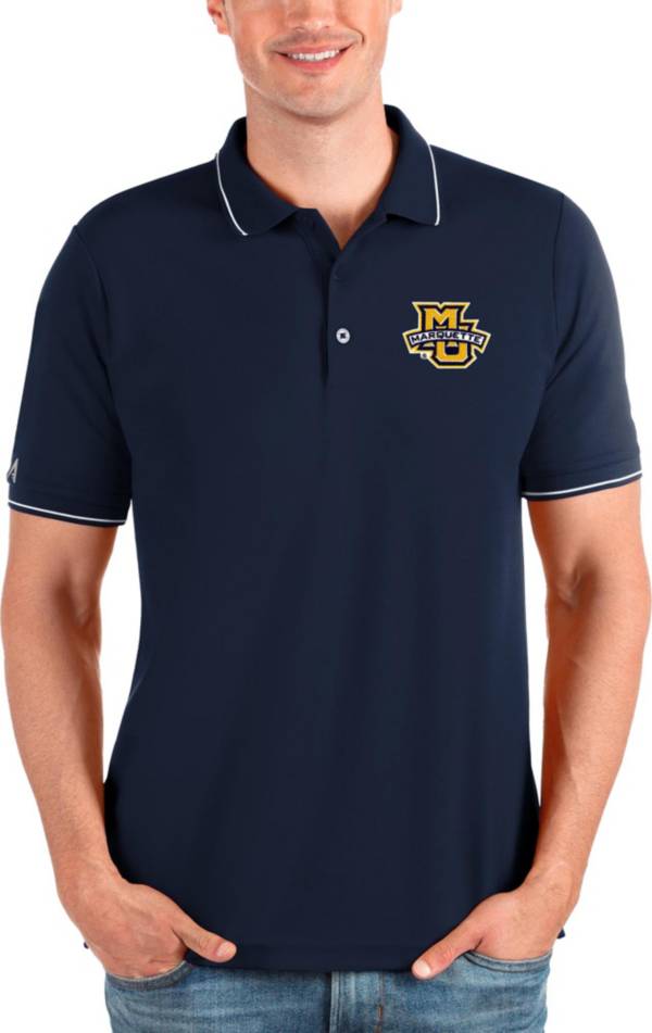 Antigua Men's Marquette Golden Eagles Navy and White Affluent Polo product image