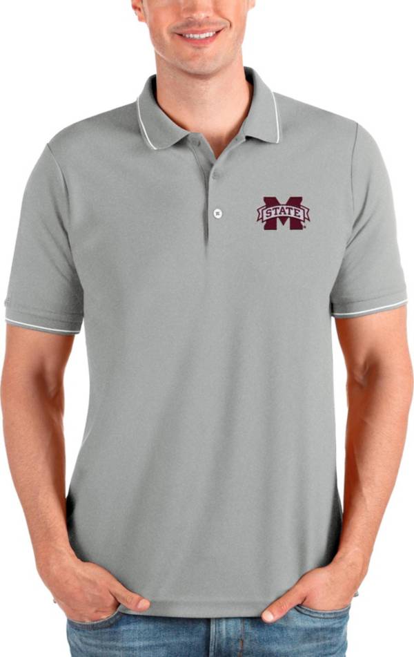 Antigua Men's Mississippi State Bulldogs Heather Grey and White Affluent Polo product image