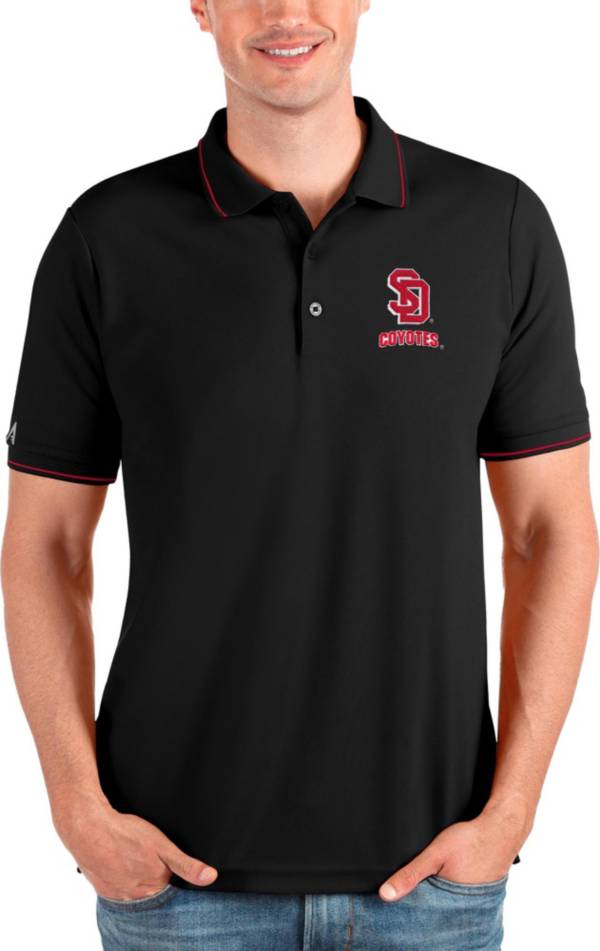 Antigua Men's South Dakota Coyotes Black and Red Affluent Polo product image