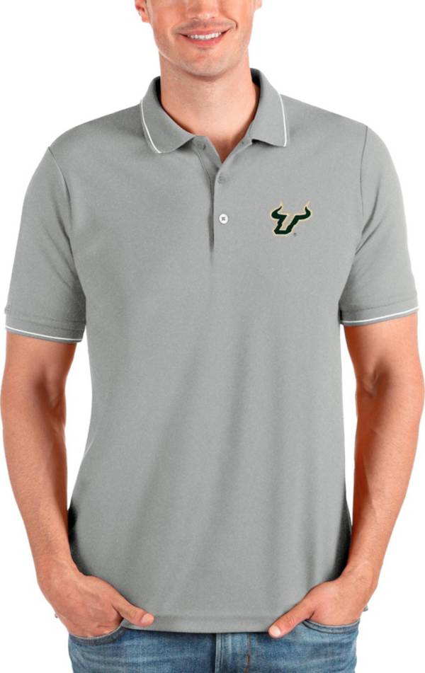 Antigua Men's South Florida Bulls Heather Grey and White Affluent Polo product image