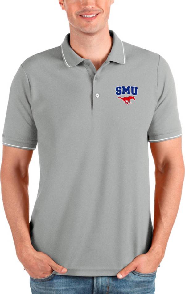 Antigua Men's Southern Methodist Mustangs Heather Grey and White Affluent Polo product image