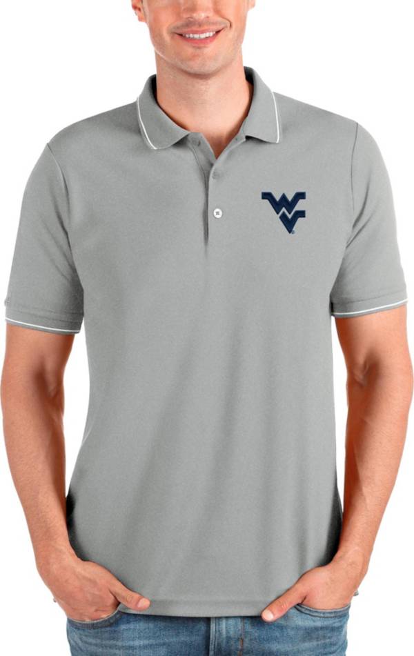 Antigua Men's West Virginia Mountaineers Heather Grey and White Affluent Polo product image