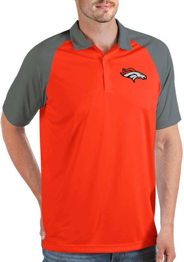 Antigua Men's Denver Broncos Nova Orange/Grey Polo product image