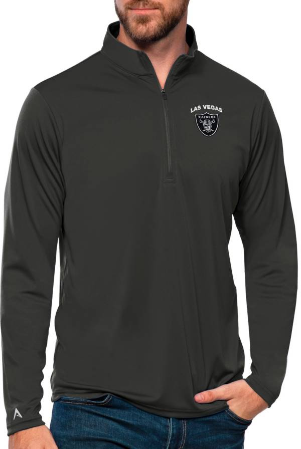 Antigua Men's Las Vegas Raiders Tribute Wordmark Quarter-Zip Dark Grey Pullover product image