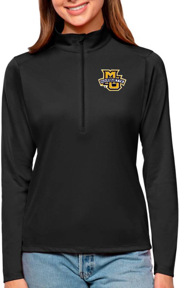 Antigua Women's Marquette Golden Eagles Black Tribute QuarterZip Shirt