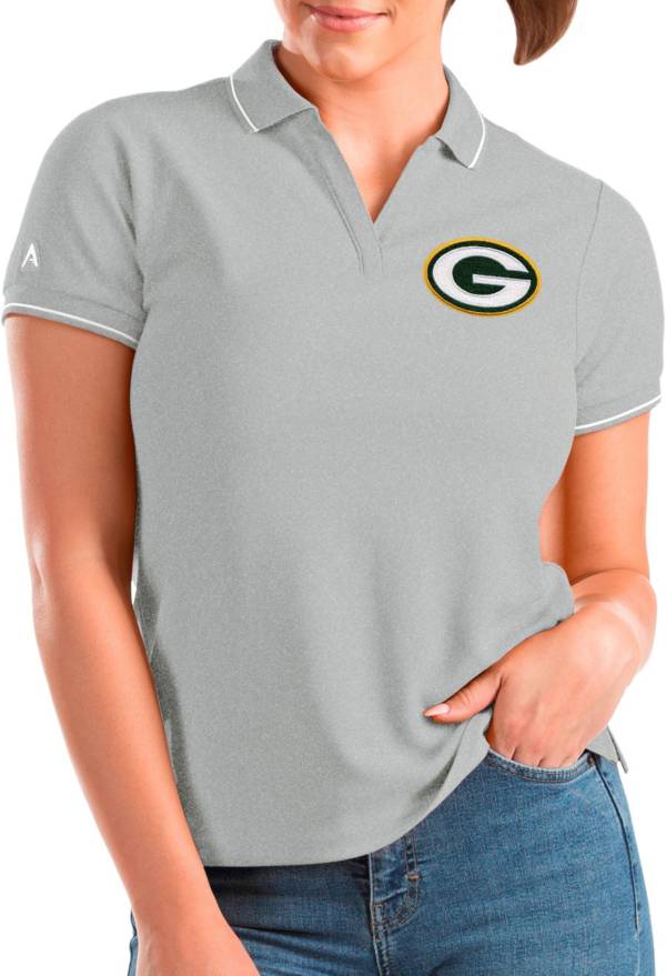 Antigua Women's Green Bay Packers Affluent Grey Heather/White Polo product image