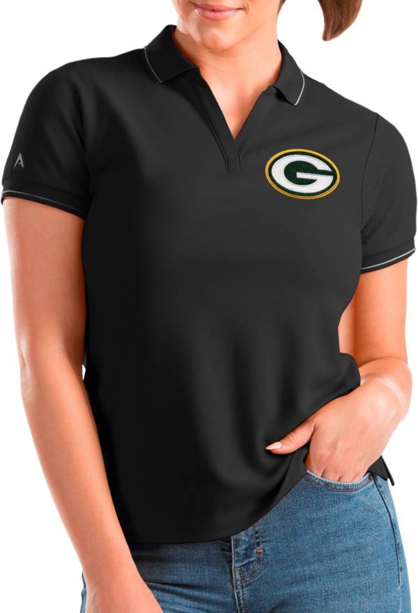 Antigua Women's Green Bay Packers Affluent Black/Silver Polo product image
