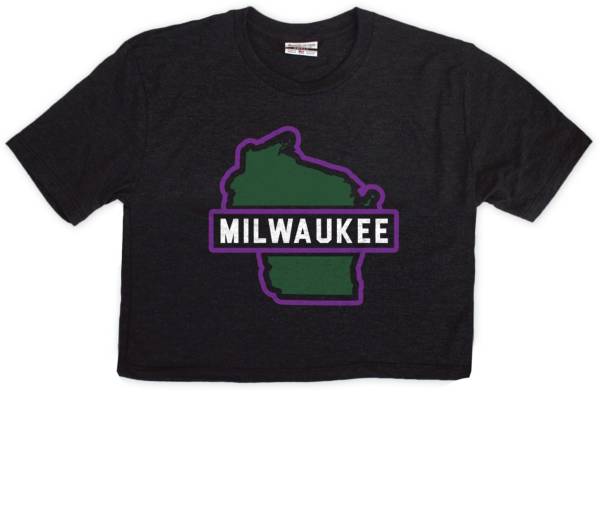 Where I'm From Women's MKE City State Black Crop Top T-Shirt product image
