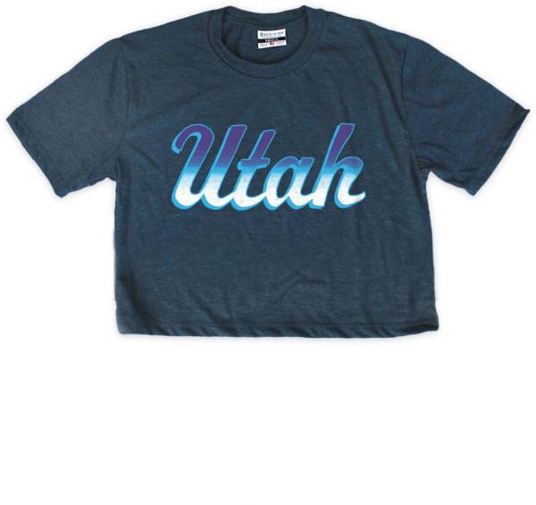 Where I'm From Women's Utah State Script Navy Crop Top T-Shirt