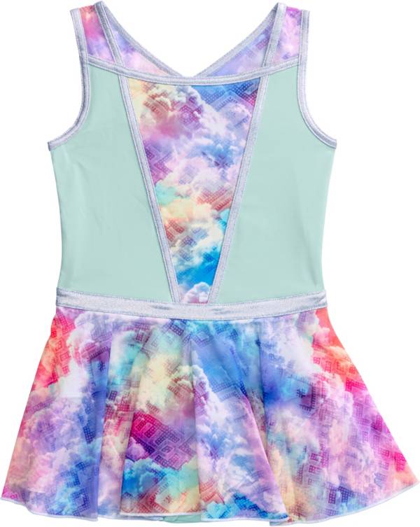 Rainbeau Moves Head in The Clouds Print Skirted Leotard