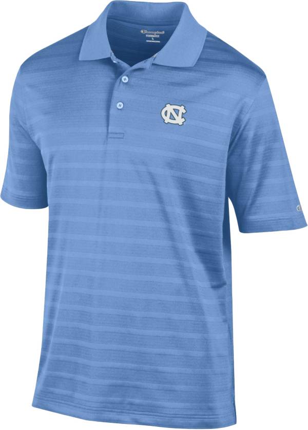 Champion Men's North Carolina Tar Heels Carolina Blue Textured Stripe Performance Polo