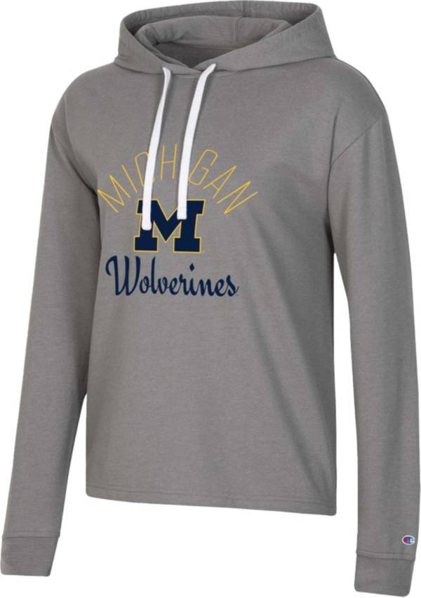 Champion Women's Michigan Wolverines Gray French Terry Cropped Pullover Hoodie