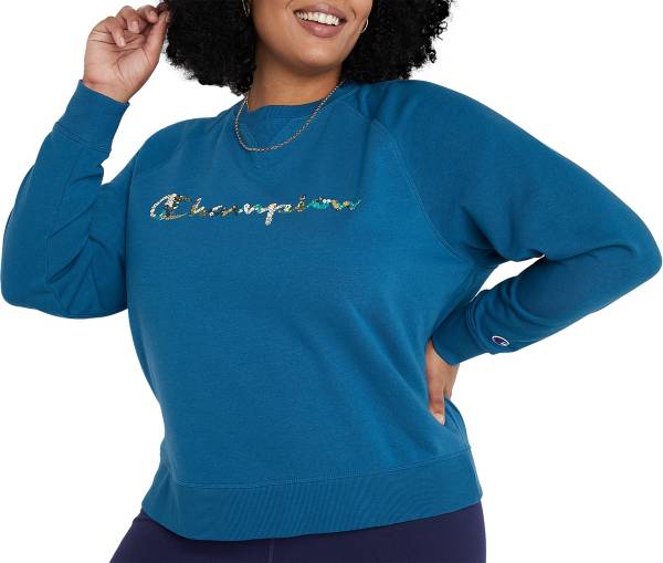 Champion Women's Campus French Terry Floral Fill Script Logo Crew Sweatshirt