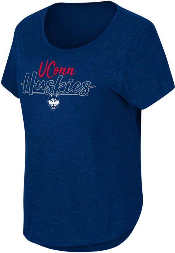 Colosseum Women's UConn Huskies Blue Curved Hem T-Shirt