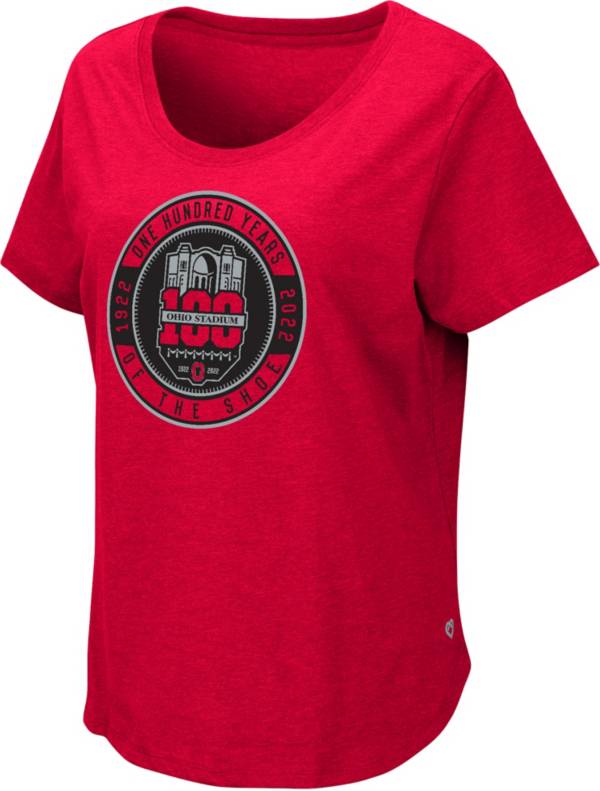 Colosseum Women's Ohio State Buckeyes Scarlet 100th Anniversary of The Shoe T-Shirt