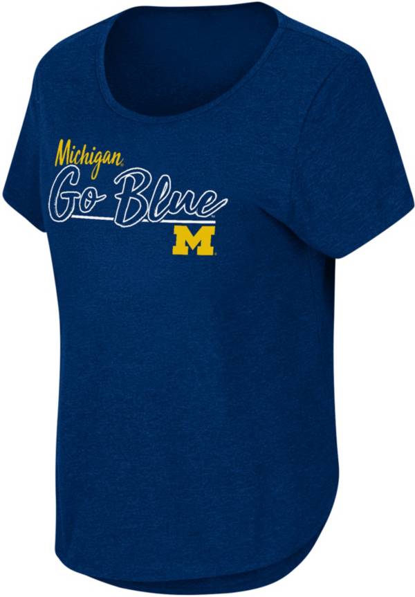Colosseum Women's Michigan Wolverines Blue Curved Hem T-Shirt product image