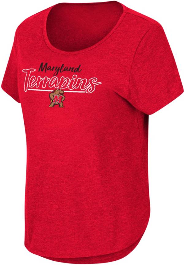 Colosseum Women's Maryland Terrapins Red Curved Hem T-Shirt