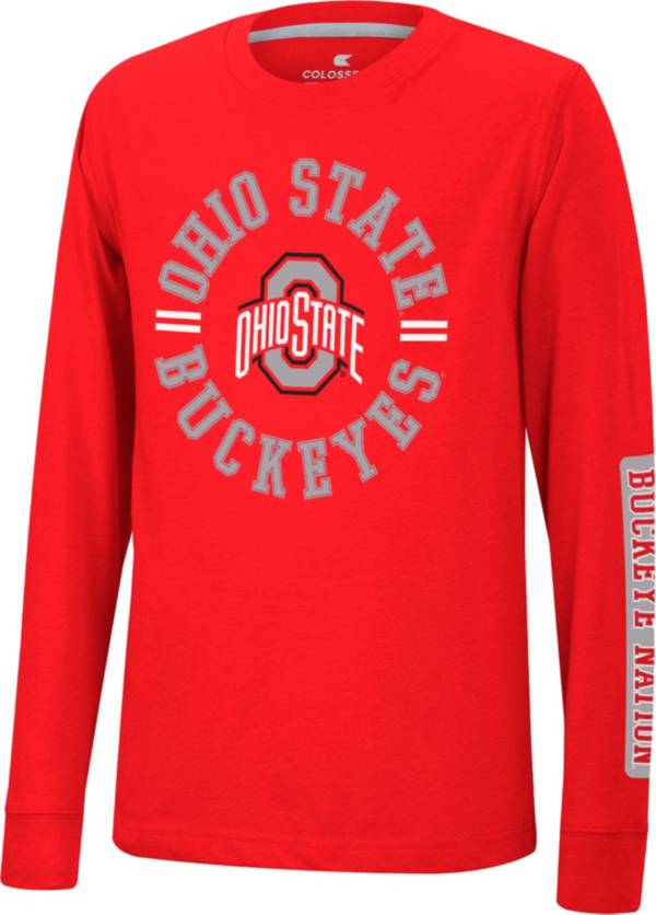 Colosseum Youth Ohio State Buckeyes Scarlet Long Sleeve Trolley T-Shirt