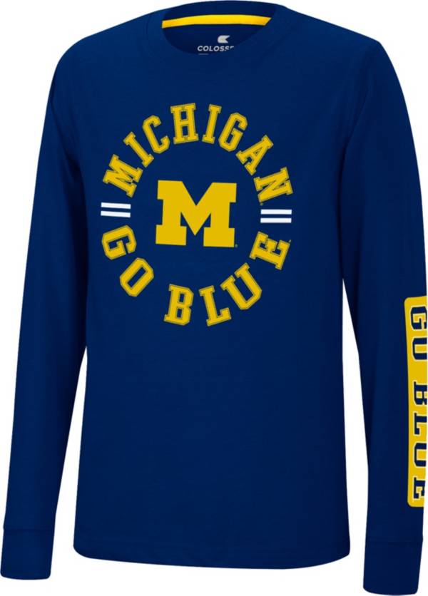 Colosseum Youth Michigan Wolverines Blue Long Sleeve Trolley T-Shirt