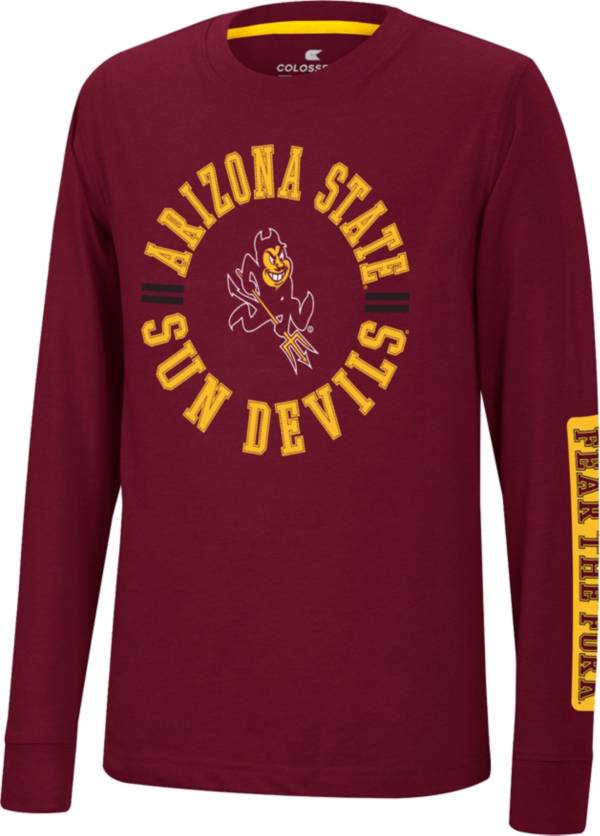 Colosseum Youth Arizona State Sun Devils Maroon Long Sleeve Trolley T-Shirt