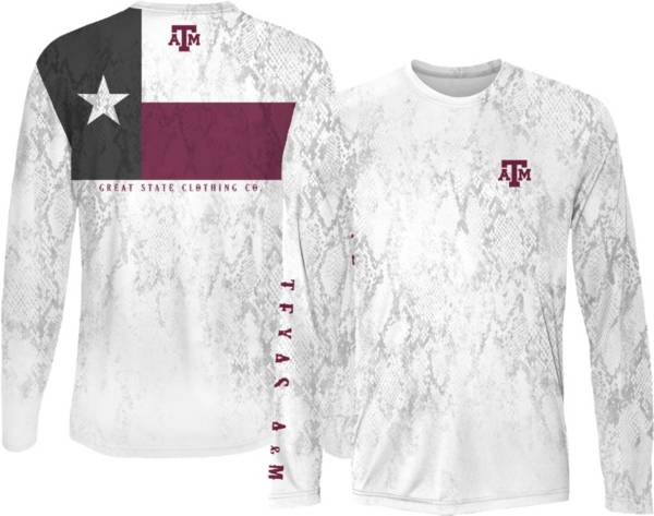 Great State Clothing Men's Texas A&M Aggies White Rattler Flag Long Sleeve T-Shirt