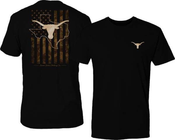 Great State Clothing Men's Texas Longhorns Camo Flag Black T-Shirt