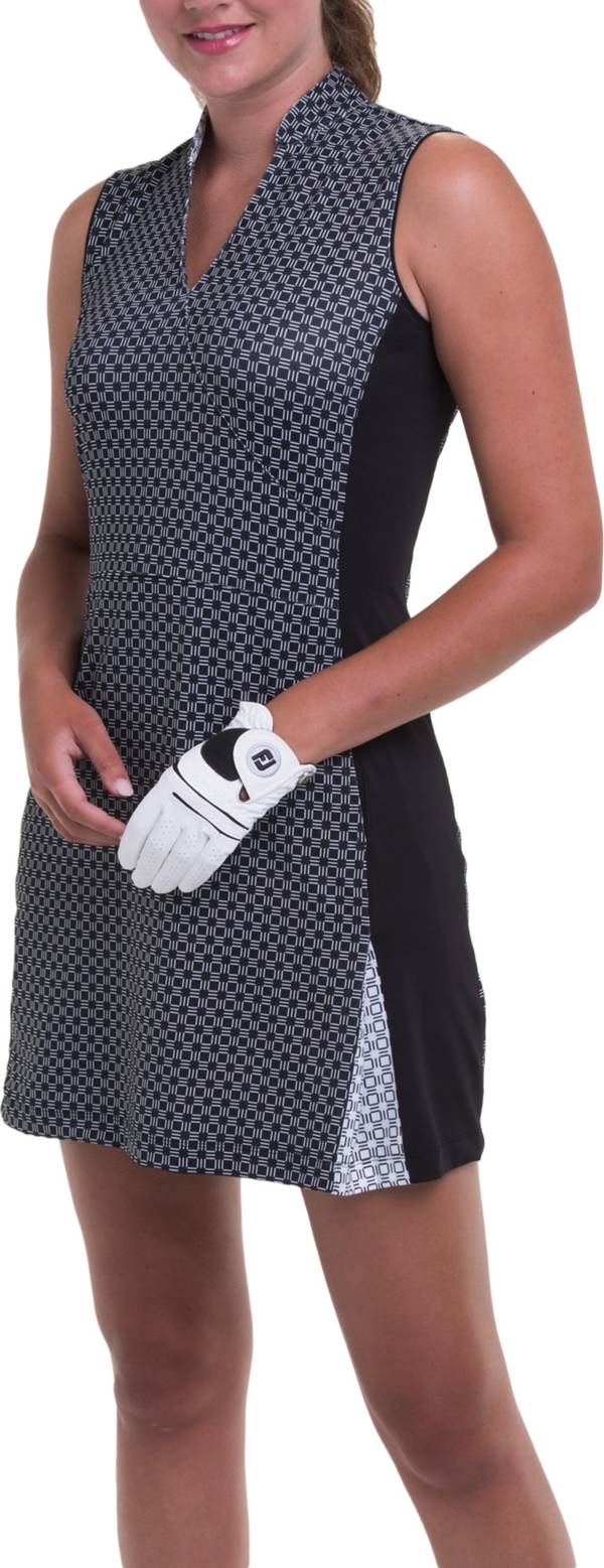 EP Pro Women's Sleeveless Fine Line Geo Faux Wrap Print Golf Dress
