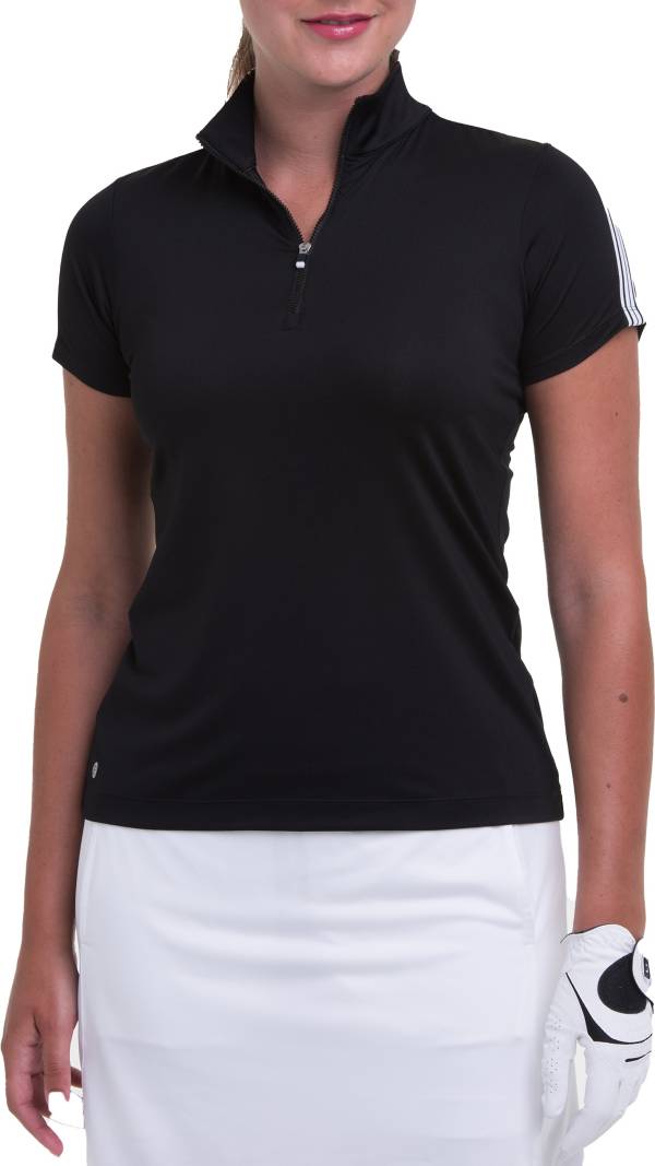 EP Golf Women's Short Sleeve Stripe Mock Neck Golf Polo