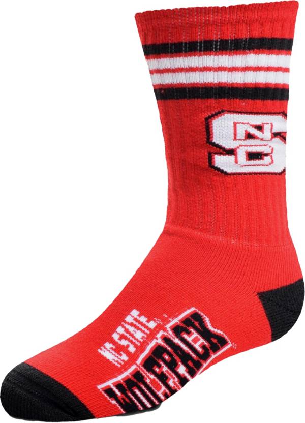 For Bare Feet Youth NC State Wolfpack 4-Stripe Deuce Socks