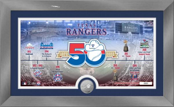 Highland Mint Texas Rangers 50th Anniversary Timeline Pano Silver Coin Photo Mint