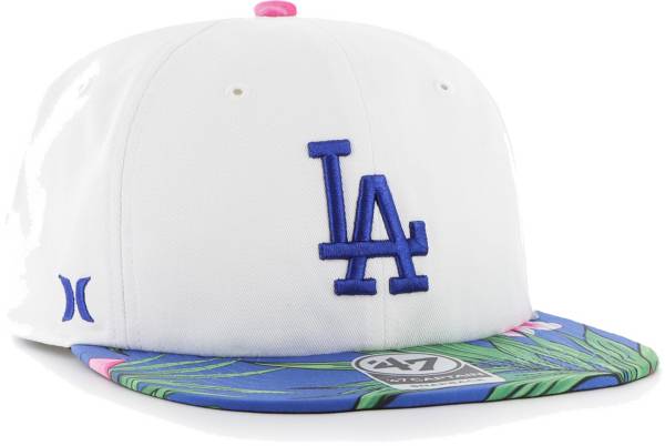 Hurley x '47 Men's Los Angeles Dodgers White Captain Snapback Adjustable Hat product image