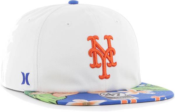 Hurley x '47 Men's New York Mets White Captain Snapback Adjustable Hat