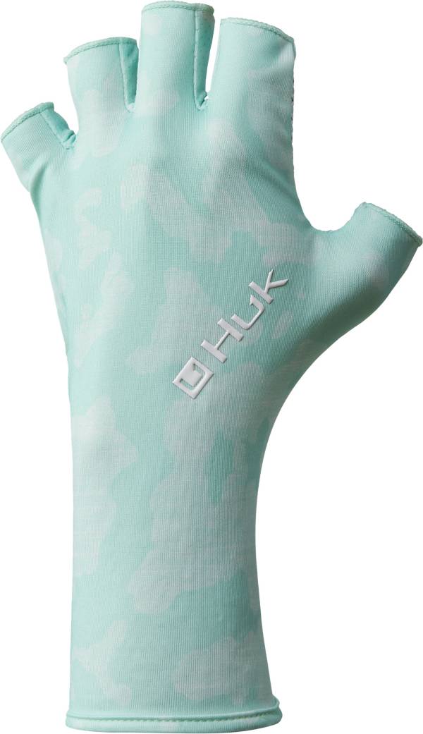 HUK Mens UV Protection Fishhing Fingerless Current Camo Sun Gloves