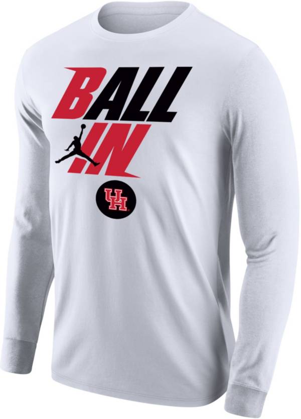 Jordan Men's Houston Cougars White 2022 Basketball BALL IN Bench Long Sleeve T-Shirt