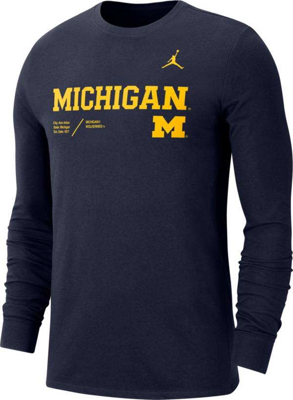 Jordan Men's Michigan Wolverines Blue Dri-FIT Cotton Long Sleeve T ...