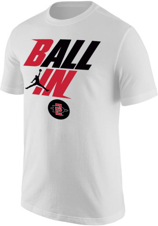 Jordan Men's San Diego State Aztecs White 2022 Basketball BALL IN Bench T-Shirt