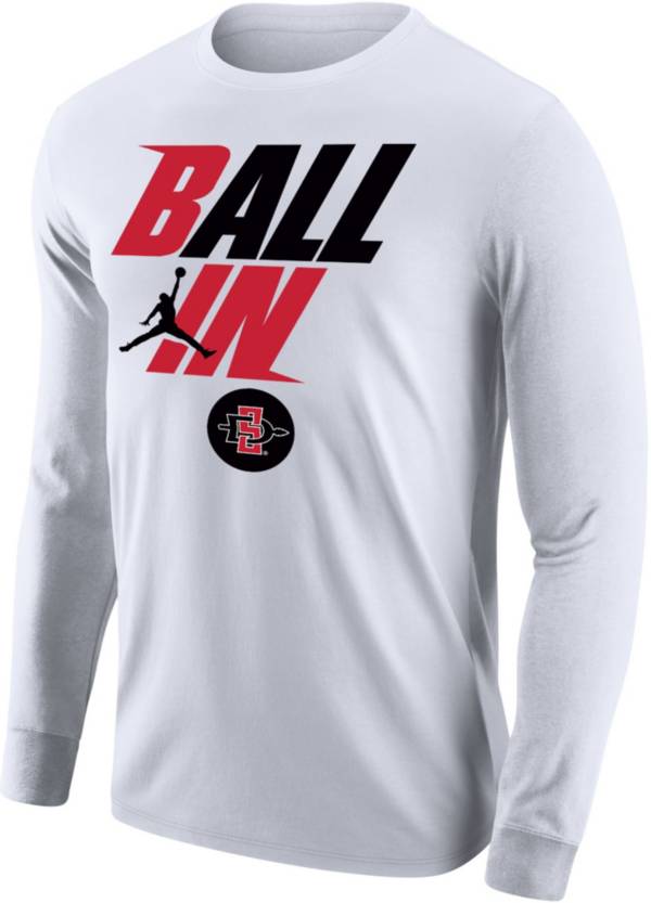 Jordan Men's San Diego State Aztecs White 2022 Basketball BALL IN Bench Long Sleeve T-Shirt