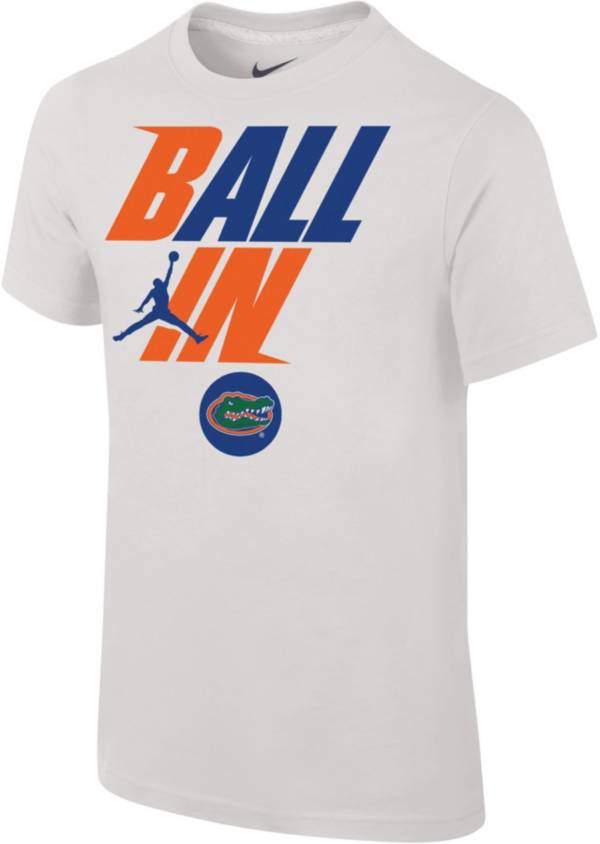 Jordan Youth Florida Gators White 2022 Basketball BALL IN Bench T-Shirt