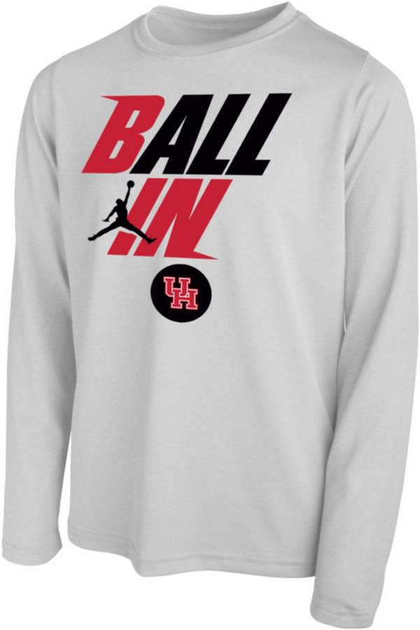 Jordan Youth Houston Cougars White 2022 Basketball BALL IN Bench Long Sleeve T-Shirt