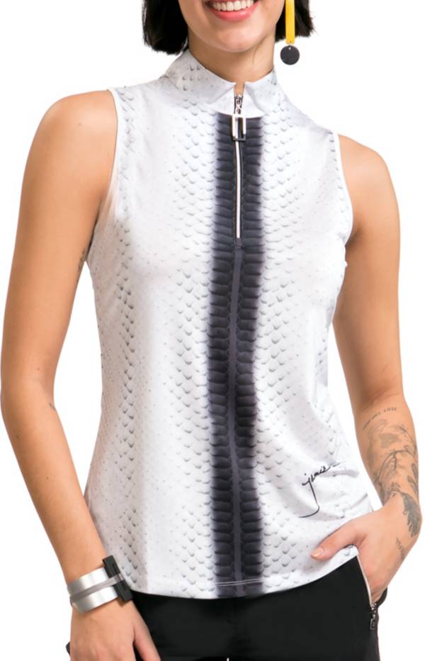 Jamie Sadock Women's Sleeveless Habu Print Mock Neck Golf Polo