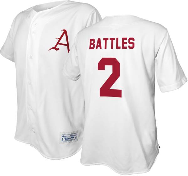 Retro Brand Men's Arkansas Razorbacks Jalen Battles #2 White Replica Basketball Jersey
