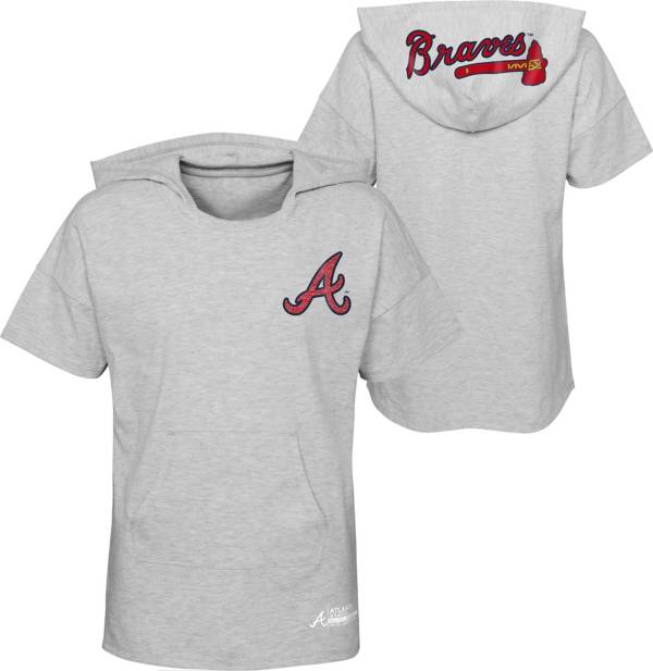 MLB Girls' Atlanta Braves Gray Clubhouse Short Sleeve Hoodie