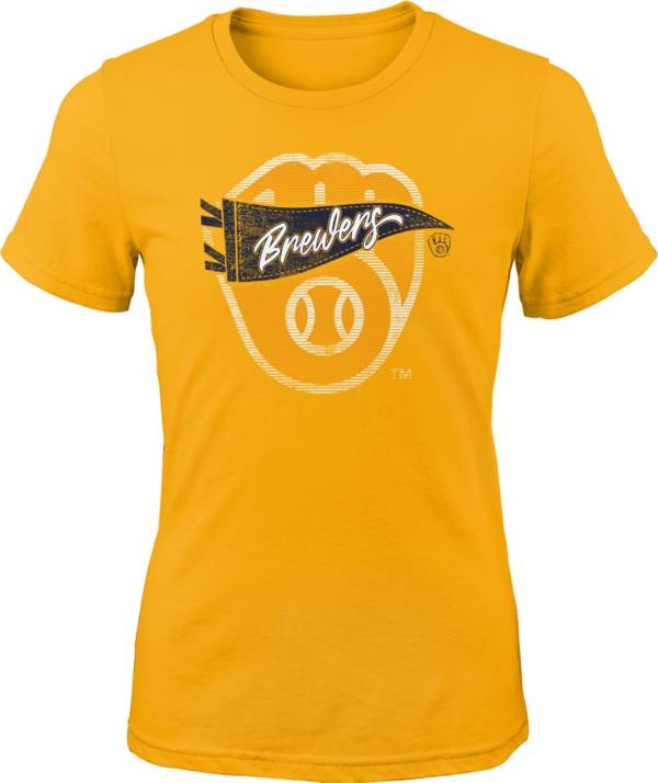 MLB Girls' Milwaukee Brewers Gold Pennant Fever T-Shirt